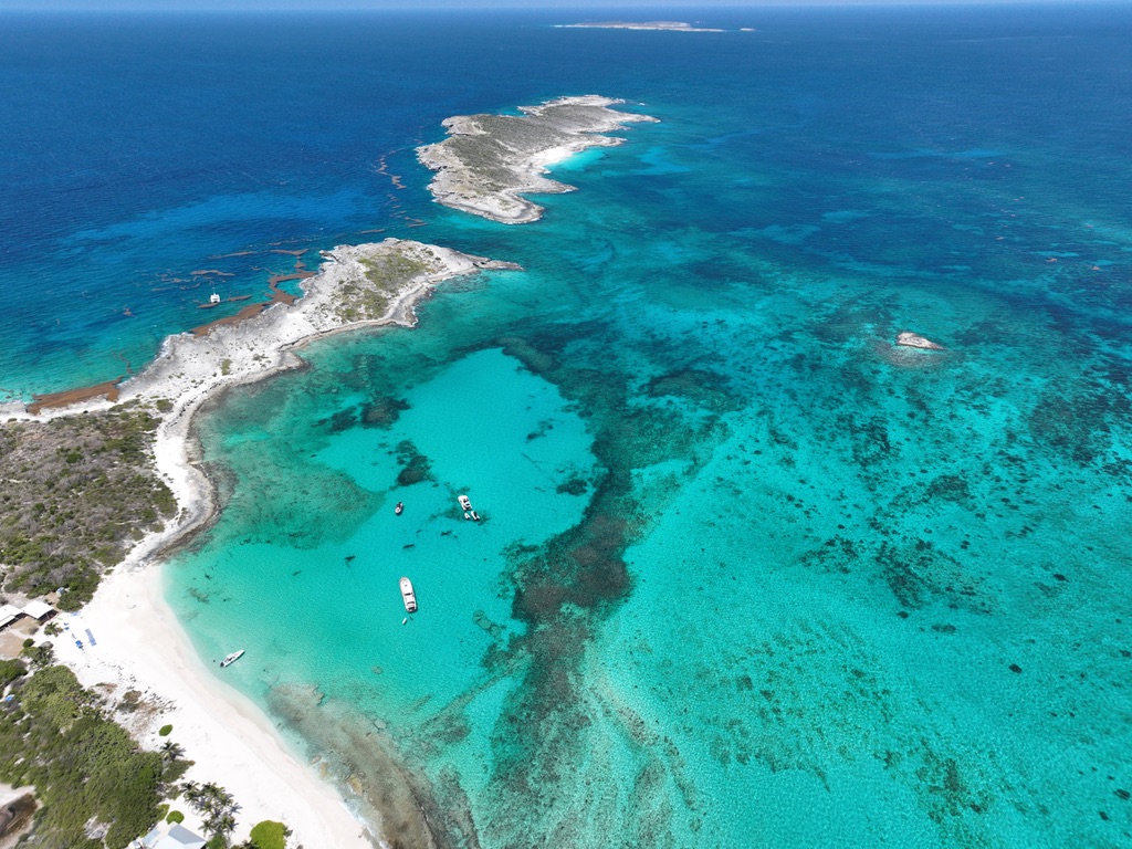 Aerial view of Anguilla cays, reef and protected turquoise anchorages
